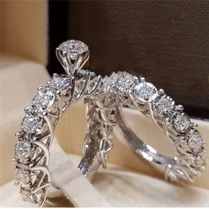 White Gold Diamond Engagement Wedding Rings Set
